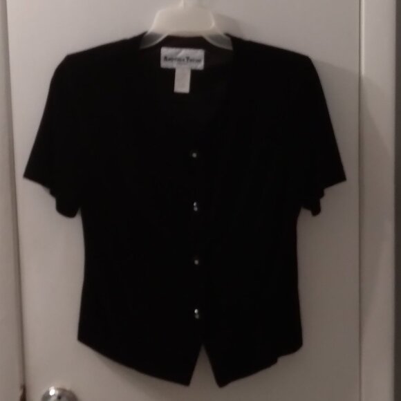 ANOTHER THYME WOMEN'S VELVET FEEL BLACK BLOUSE SIZE MEDIUM  **DRY CLEAN ONLY** - Picture 1 of 4